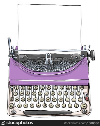 cute purple typewriter with paper vintage art
