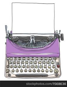 cute purple typewriter with paper vintage art