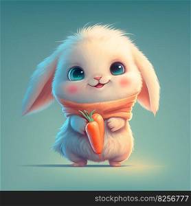 Cute rabbit holding a carrot in isolate background AI generated
