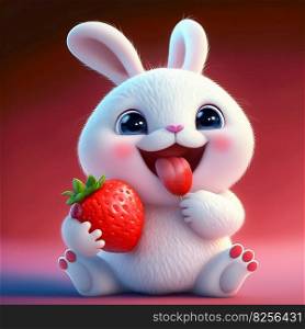 Cute Rabbit Holding a Juicy Strawberry AI generated