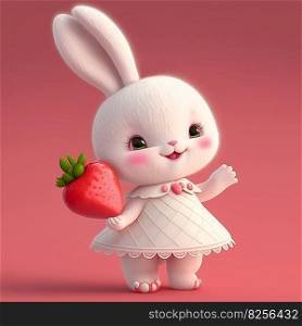 Cute Rabbit Holding a Juicy Strawberry AI generated