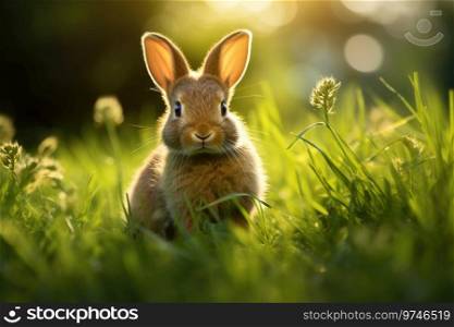 Cute rabbit on the green grass