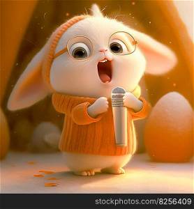 Cute Rabbit Singer in an Orange Shirt AI generate. Cute Rabbit Singer in an Orange Shirt AI generated
