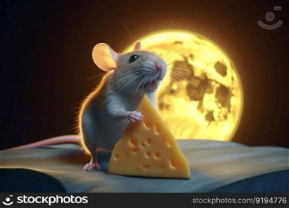 Cute rat with cheese. Food pet rodent. Generate Ai. Cute rat with cheese. Generate Ai