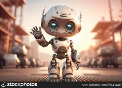 Cute robot helper with artificial∫elli≥nce raising hand, Ge≠rative Ai