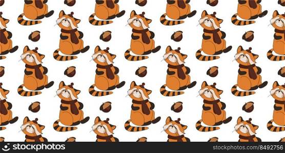 CUTE SEAMLESS AUTUMN PATTERN. AUTUMN ANIMALS. Hello, Autumn. CHILDREN’S ROOM AND TEXTILE DESIGN. RED PANDA ON A WHITE BACKGROUND.. CUTE SEAMLESS AUTUMN PATTERN. AUTUMN ANIMALS. Hello, Autumn. CHILDREN’S ROOM AND TEXTILE DESIGN. RED PANDA ON A WHITE BACKGROUND