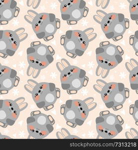 Cute seamless pattern with bunnies in kawaii style