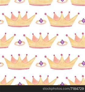 Cute seamless pattern with crown and rings. Watercolor girly texture. Textile or wrapping design.. Cute seamless pattern with crown and rings. Watercolor girly texture. Textile or wrapping design