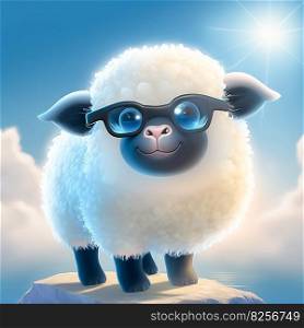 Cute sheep in glasses isolate dark background AI generated
