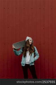 cute skater girl her skateboard