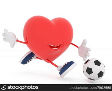 Cute soccer player heart on white - 3D render