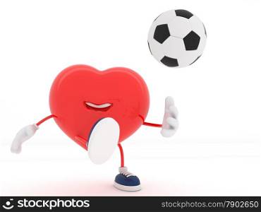 Cute soccer player heart on white - 3D render