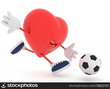 Cute soccer player heart on white - 3D render