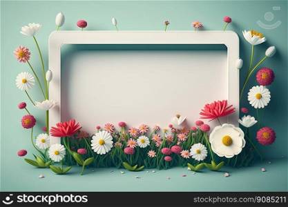 cute spring flower border frame. Illustration Generative AI. cute spring flower border frame. Illustration AI Generative