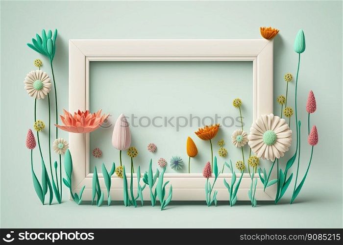 cute spring flower border frame. Illustration Generative AI. cute spring flower border frame. Illustration AI Generative