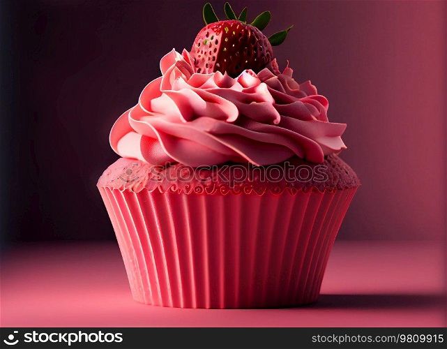 Cute Strawberry Cupcake Illustration AI Generative