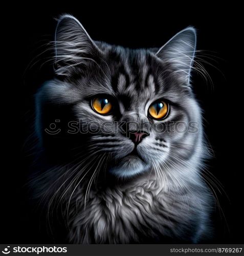 Cute strong beautiful cat with glowing eyes 3d illustrated