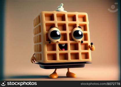 Cute waffle cartoon character smiling