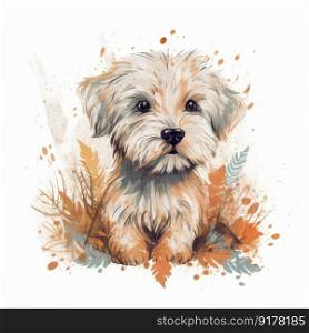 Cute watercolor baby dog. Illustration Generative AI
