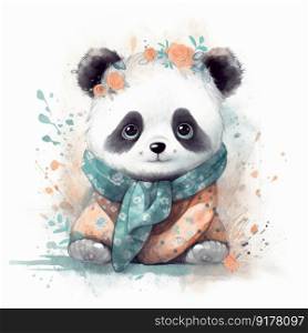 Cute watercolor baby panda. Illustration Generative AI
