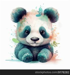 Cute watercolor baby panda. Illustration Generative AI
