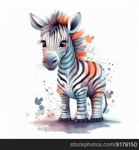 Cute watercolor baby zebra. Illustration Generative AI
