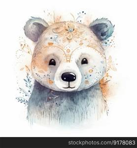 Cute watercolor bear. Illustration Generative AI
