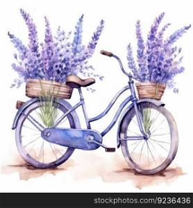 Cute watercolor bicycle with flowers. Illustration Generative AI
