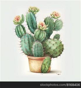cute watercolor cactus on white background. Illustration Generative AI 
