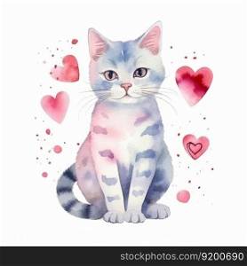 Cute watercolor cat. Illustration Generative AI

