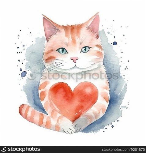 Cute watercolor cat. Illustration Generative AI
