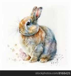 cute watercolor easter bunny portrait on white background. Illustration Generative AI 