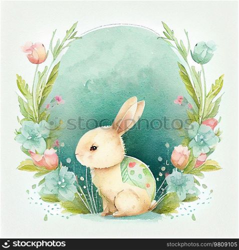 Cute Watercolor Easter Greeting Card Illustration AI Generative