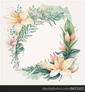 Cute Watercolor Floral Frame. Illustration Generative AI