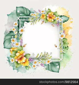 Cute Watercolor Floral Frame. Illustration Generative AI