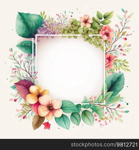 Cute Watercolor Floral Frame. Illustration Generative AI