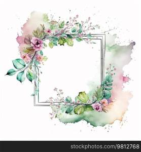 Cute Watercolor Floral Frame. Illustration Generative AI