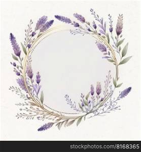 cute watercolor lavender frame on white background. Illustration Generative AI 