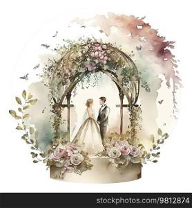 Cute Watercolor Wedding Decoration Illustration Illustration Generative AI