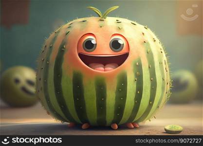 Cute watermelon cartoon character smiling