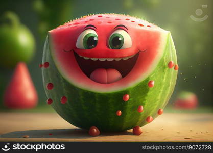 Cute watermelon cartoon character smiling