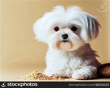 Cute White Maltese Dog. Illustration AI Generative