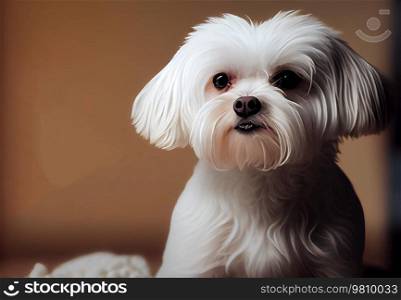 Cute White Maltese Dog. Illustration AI Generative