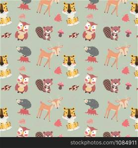 cute woodland animals character autumn season seamless background idea for card, gift wrapping paper, printable