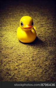 Cute yellow rubber duck on ground 3d illustrated