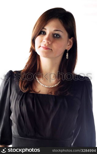 cute young pretty girl in stylish black dress