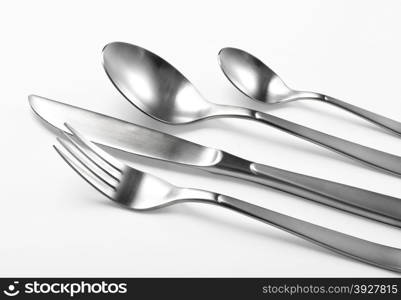 Cutlery set with Fork, Knife and Spoon isolated with clipping path