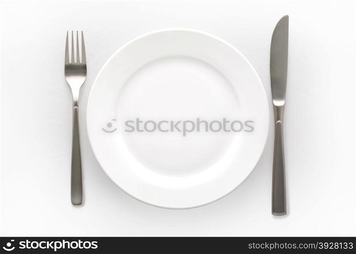 Cutlery Set with plate. On white background