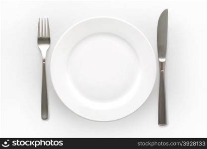 Cutlery Set with plate. On white background
