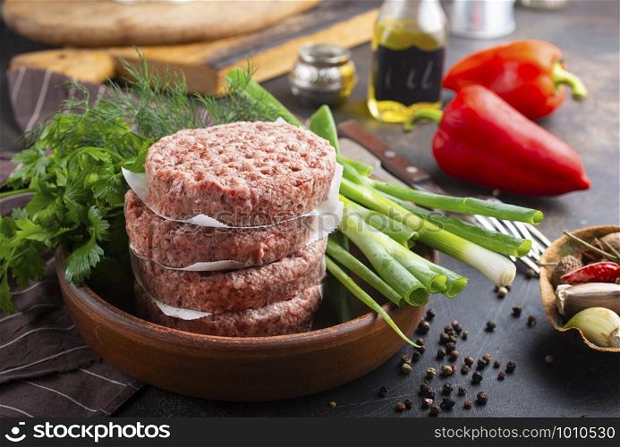 cutlets for burger with fresh greens and spice